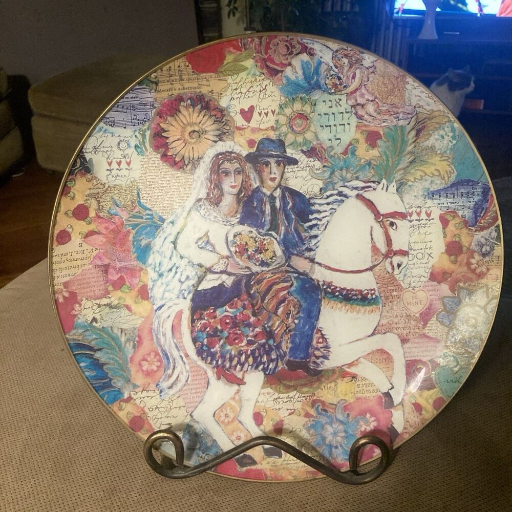 Zamy Steynovits Art Piatti Plate Wedding Bride Groom Decoupage Chagall & Stand